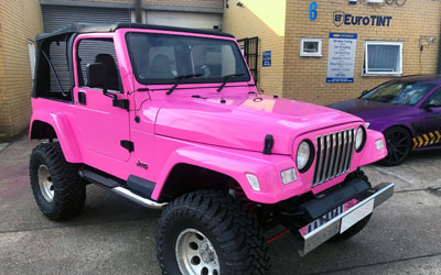 JEEP WRANGLER PINK CAR WRAPPING WINDOW TINTING